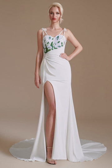 White Mermaid Backless Sweep Train Robe de mariée avec appliques